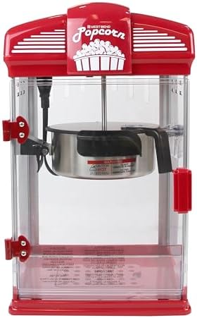 West Bend Stir Crazy Movie Theater Popcorn Popper  Gourmet Popcorn Maker Machine with Nonstick Popcorn Kettle  Measuring Tool and Popcorn Scoop for Popcorn Machine  4 Qt   Red