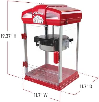 West Bend Stir Crazy Movie Theater Popcorn Popper  Gourmet Popcorn Maker Machine with Nonstick Popcorn Kettle  Measuring Tool and Popcorn Scoop for Popcorn Machine  4 Qt   Red