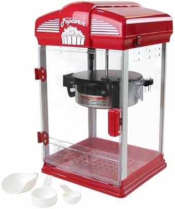 West Bend Stir Crazy Movie Theater Popcorn Popper  Gourmet Popcorn Maker Machine with Nonstick Popcorn Kettle  Measuring Tool and Popcorn Scoop for Popcorn Machine  4 Qt   Red