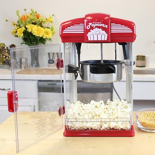 West Bend Stir Crazy Movie Theater Popcorn Popper  Gourmet Popcorn Maker Machine with Nonstick Popcorn Kettle  Measuring Tool and Popcorn Scoop for Popcorn Machine  4 Qt   Red