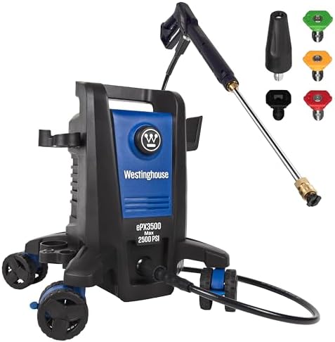 Westinghouse ePX3100 Electric Pressure Washer  2300 Max PSI 1 76 Max GPM with Anti Tipping Technology  Onboard Soap Tank  Pro Style Steel Wand  5 Nozzle Set  for Cars/Fences/Driveways/Home/Patios