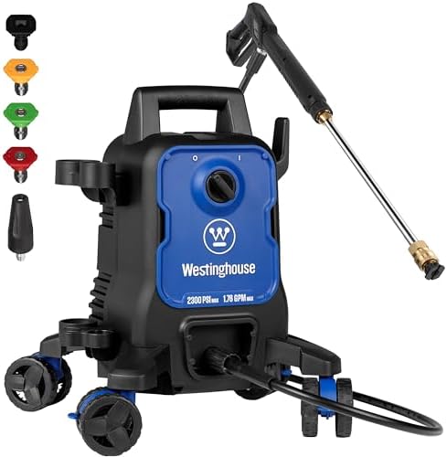 Westinghouse ePX3100 Electric Pressure Washer  2300 Max PSI 1 76 Max GPM with Anti Tipping Technology  Onboard Soap Tank  Pro Style Steel Wand  5 Nozzle Set  for Cars/Fences/Driveways/Home/Patios