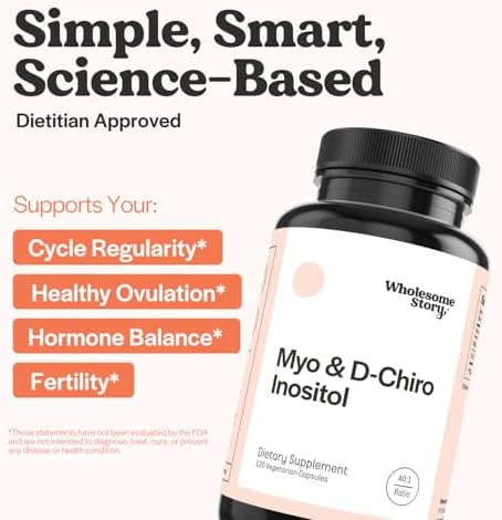 Wholesome Story Myo Inositol & D Chiro Inositol Supplement for Women   Fertility Supplements for Hormonal Balance & Ovarian Health Support   Myoinositol   Ideal 40 1 Ratio   30 Servings