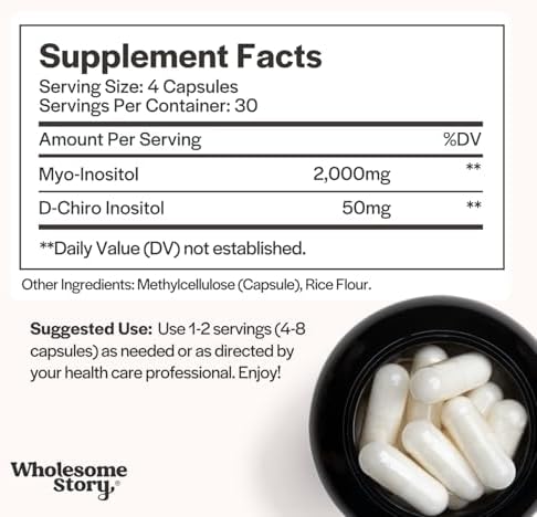 Wholesome Story Myo Inositol & D Chiro Inositol Supplement for Women   Fertility Supplements for Hormonal Balance & Ovarian Health Support   Myoinositol   Ideal 40 1 Ratio   30 Servings