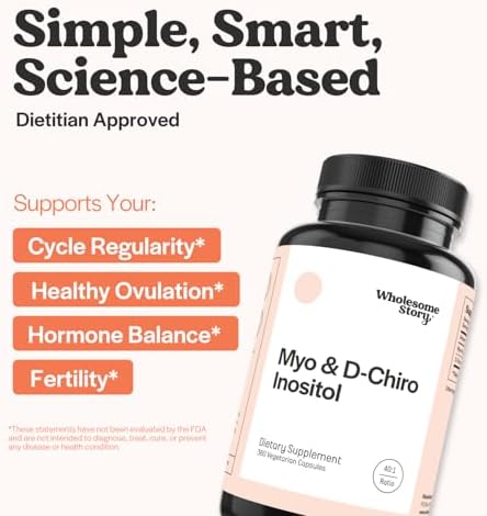 Wholesome Story Suplemento de mio-inositol y D-quiro inositol para mujeres | Suplementos de fertilidad para el equilibrio hormonal y apoyo a la salud ovárica | Mioinositol | Proporción ideal de 40:1 |