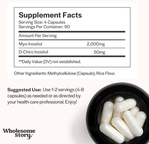 Wholesome Story Suplemento de mio-inositol y D-quiro inositol para mujeres | Suplementos de fertilidad para el equilibrio hormonal y apoyo a la salud ovárica | Mioinositol | Proporción ideal de 40:1 |