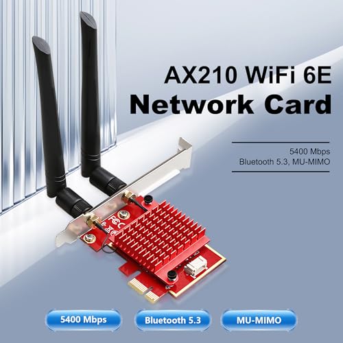 WiFi 6E PCIe Card   Intel AX210 Chip   5400Mbps Tri Band 2 4GHz/5GHz/6GHz   Bluetooth 5 3   Low Latency Wireless Adapter for Gaming & Streaming   Windows 10/11 Compatible