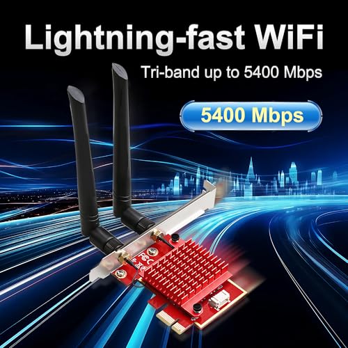 WiFi 6E PCIe Card   Intel AX210 Chip   5400Mbps Tri Band 2 4GHz/5GHz/6GHz   Bluetooth 5 3   Low Latency Wireless Adapter for Gaming & Streaming   Windows 10/11 Compatible