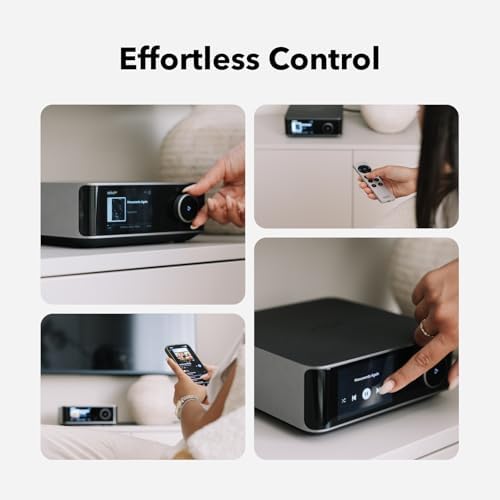 WiiM Amp Ultra with Voice Remote 2   100W Streaming Amplifier with Premium ESS ES9039Q2M DAC & Dual TI TPA3255 Amps   Built in RoomFit EQ & Touchscreen   HDMI ARC  Optical  RCA Inputs   Space Gray