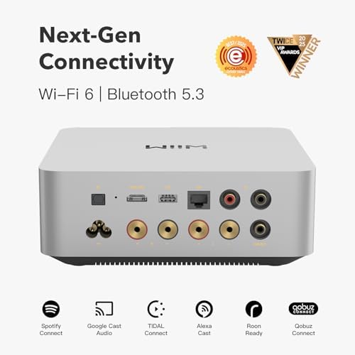 WiiM Amp Ultra with Voice Remote 2   100W Streaming Amplifier with Premium ESS ES9039Q2M DAC & Dual TI TPA3255 Amps   Built in RoomFit EQ & Touchscreen   HDMI ARC  Optical  RCA Inputs   Space Gray