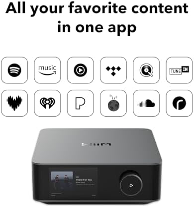 WiiM Amp Ultra with Voice Remote 2   100W Streaming Amplifier with Premium ESS ES9039Q2M DAC & Dual TI TPA3255 Amps   Built in RoomFit EQ & Touchscreen   HDMI ARC  Optical  RCA Inputs   Space Gray