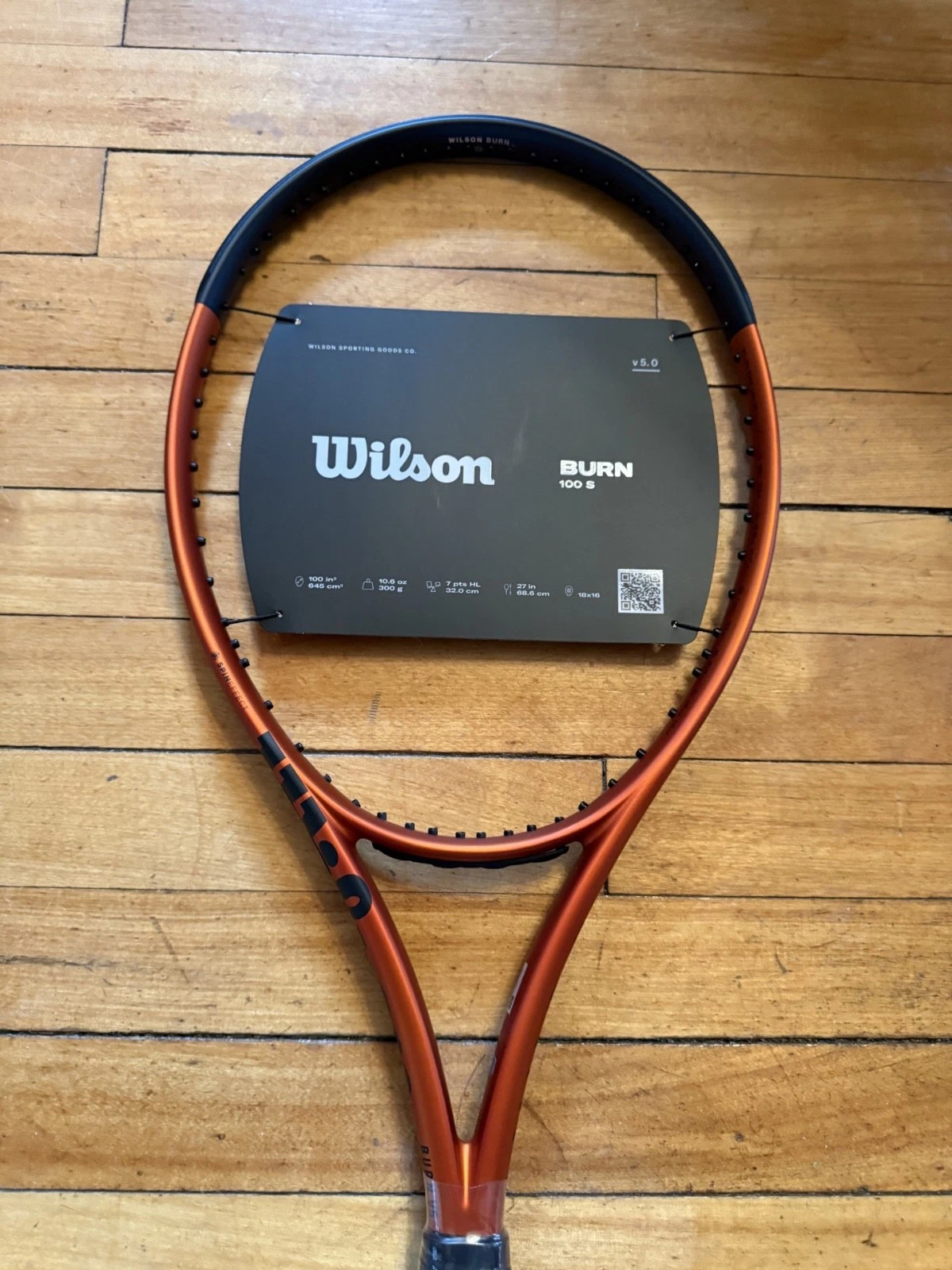 Wilson Burn V5 100S  18 x 16    Orange   4 1/2 Grip Size unstrung