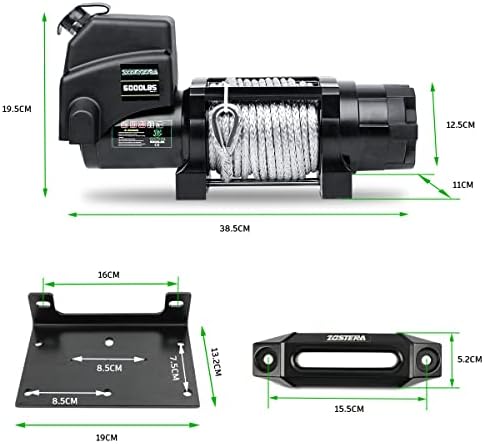 Winch with 1/4 55 ft Synthetic Rope Electric Winch 12v 6000lbs  Trailer Winch with Wireless Remote &Manual Switch  with Pulley Rubber Stopper IP68 Waterproof  for Off Road ATV UTV