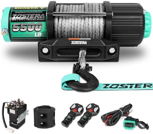 Winch with 1/4 55 ft Synthetic Rope Electric Winch 12v 6000lbs  Trailer Winch with Wireless Remote &Manual Switch  with Pulley Rubber Stopper IP68 Waterproof  for Off Road ATV UTV