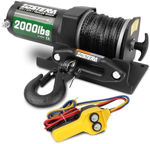 Winch with 1/4 55 ft Synthetic Rope Electric Winch 12v 6000lbs  Trailer Winch with Wireless Remote &Manual Switch  with Pulley Rubber Stopper IP68 Waterproof  for Off Road ATV UTV