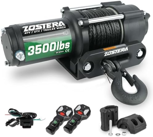 Winch with 1/4 55 ft Synthetic Rope Electric Winch 12v 6000lbs  Trailer Winch with Wireless Remote &Manual Switch  with Pulley Rubber Stopper IP68 Waterproof  for Off Road ATV UTV