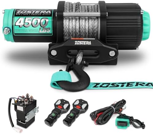 Winch with 1/4 55 ft Synthetic Rope Electric Winch 12v 6000lbs  Trailer Winch with Wireless Remote &Manual Switch  with Pulley Rubber Stopper IP68 Waterproof  for Off Road ATV UTV