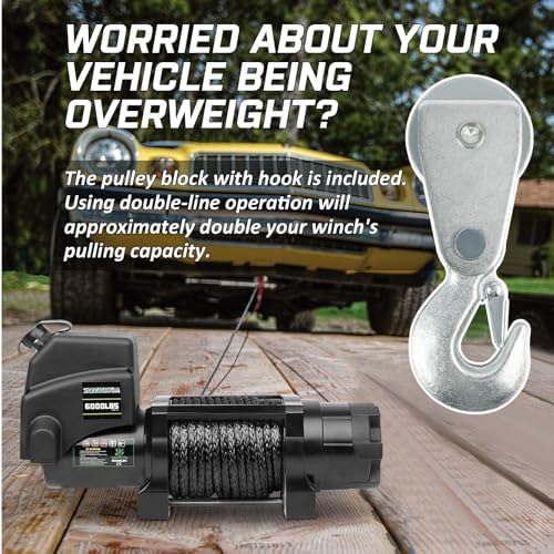 Winch with 1/4 55 ft Synthetic Rope Electric Winch 12v 6000lbs  Trailer Winch with Wireless Remote &Manual Switch  with Pulley Rubber Stopper IP68 Waterproof  for Off Road ATV UTV