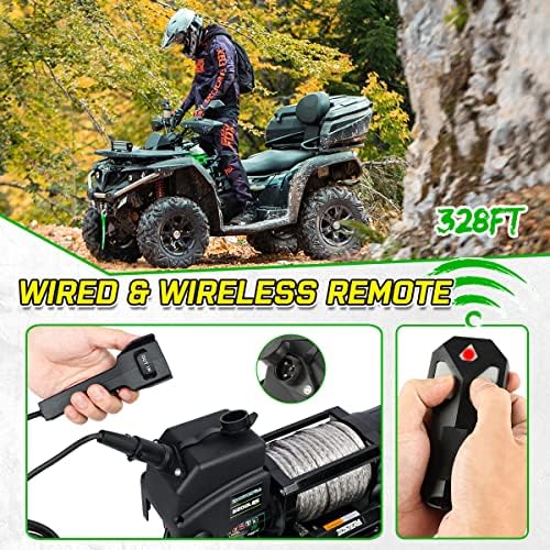 Winch with 1/4 55 ft Synthetic Rope Electric Winch 12v 6000lbs  Trailer Winch with Wireless Remote &Manual Switch  with Pulley Rubber Stopper IP68 Waterproof  for Off Road ATV UTV