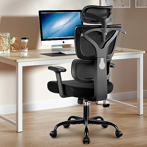 Winrise Office Chair Ergonomic Desk Chair  High Back Gaming Chair  Big and Tall Reclining Comfy Home Office Chair Lumbar Support Breathable Mesh Computer Chair Adjustable Armrests  Black
