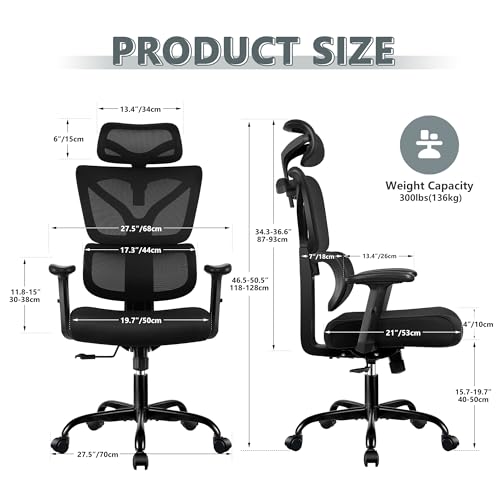 Winrise Office Chair Ergonomic Desk Chair  High Back Gaming Chair  Big and Tall Reclining Comfy Home Office Chair Lumbar Support Breathable Mesh Computer Chair Adjustable Armrests  Black