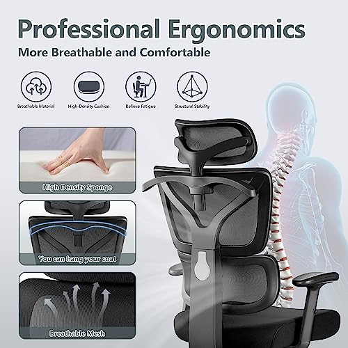 Winrise Office Chair Ergonomic Desk Chair  High Back Gaming Chair  Big and Tall Reclining Comfy Home Office Chair Lumbar Support Breathable Mesh Computer Chair Adjustable Armrests  Black