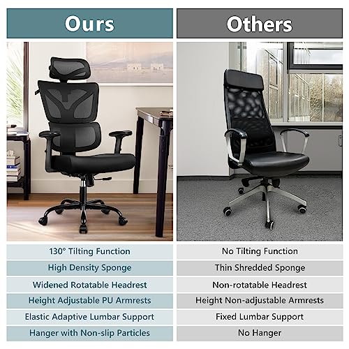 Winrise Office Chair Ergonomic Desk Chair  High Back Gaming Chair  Big and Tall Reclining Comfy Home Office Chair Lumbar Support Breathable Mesh Computer Chair Adjustable Armrests  Black