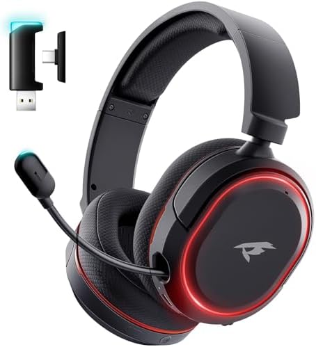 Wireless Gaming Headset  7 1 Surround Sound  2 4Ghz USB Gaming Headphones Bluetooth 5 4  100 Hr Noise Canceling Mic RGB Light  Wireless Headset for PC PS5 PS4 Mac Switch  ONLY Wired Mode Suit for Xbox