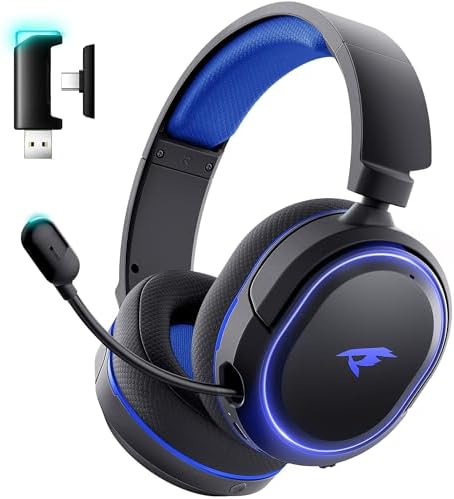 Wireless Gaming Headset  7 1 Surround Sound  2 4Ghz USB Gaming Headphones Bluetooth 5 4  100 Hr Noise Canceling Mic RGB Light  Wireless Headset for PC PS5 PS4 Mac Switch  ONLY Wired Mode Suit for Xbox