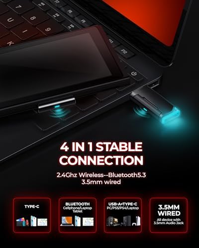 Wireless Gaming Headset  7 1 Surround Sound  2 4Ghz USB Gaming Headphones Bluetooth 5 4  100 Hr Noise Canceling Mic RGB Light  Wireless Headset for PC PS5 PS4 Mac Switch  ONLY Wired Mode Suit for Xbox