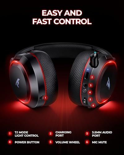 Wireless Gaming Headset  7 1 Surround Sound  2 4Ghz USB Gaming Headphones Bluetooth 5 4  100 Hr Noise Canceling Mic RGB Light  Wireless Headset for PC PS5 PS4 Mac Switch  ONLY Wired Mode Suit for Xbox