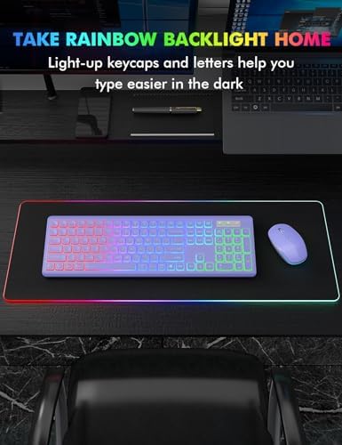 Wireless Keyboard and Mouse Combo  RGB Backlit  Rechargeable & Light Up Letters  Full Size  Soft Typing  Sleep Mode  2 4GHz Quiet Keyboard Set for Mac  Windows  Laptop  PC  Trueque  Black 
