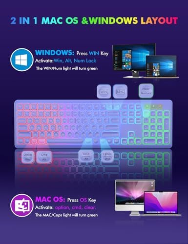 Wireless Keyboard and Mouse Combo  RGB Backlit  Rechargeable & Light Up Letters  Full Size  Soft Typing  Sleep Mode  2 4GHz Quiet Keyboard Set for Mac  Windows  Laptop  PC  Trueque  Black 