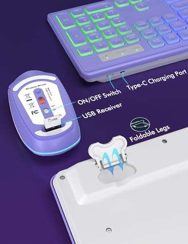 Wireless Keyboard and Mouse Combo  RGB Backlit  Rechargeable & Light Up Letters  Full Size  Soft Typing  Sleep Mode  2 4GHz Quiet Keyboard Set for Mac  Windows  Laptop  PC  Trueque  Black 