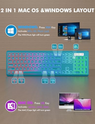 Wireless Keyboard and Mouse Combo  RGB Backlit  Rechargeable & Light Up Letters  Full Size  Soft Typing  Sleep Mode  2 4GHz Quiet Keyboard Set for Mac  Windows  Laptop  PC  Trueque  Black 