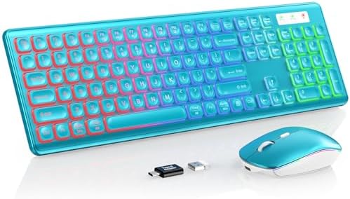 Wireless Keyboard and Mouse Combo  RGB Backlit  Rechargeable & Light Up Letters  Full Size  Soft Typing  Sleep Mode  2 4GHz Quiet Keyboard Set for Mac  Windows  Laptop  PC  Trueque  Black 