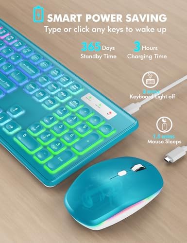 Wireless Keyboard and Mouse Combo  RGB Backlit  Rechargeable & Light Up Letters  Full Size  Soft Typing  Sleep Mode  2 4GHz Quiet Keyboard Set for Mac  Windows  Laptop  PC  Trueque  Black 