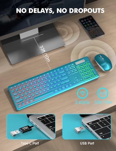 Wireless Keyboard and Mouse Combo  RGB Backlit  Rechargeable & Light Up Letters  Full Size  Soft Typing  Sleep Mode  2 4GHz Quiet Keyboard Set for Mac  Windows  Laptop  PC  Trueque  Black 