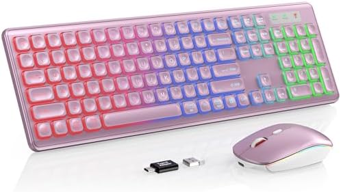 Wireless Keyboard and Mouse Combo  RGB Backlit  Rechargeable & Light Up Letters  Full Size  Soft Typing  Sleep Mode  2 4GHz Quiet Keyboard Set for Mac  Windows  Laptop  PC  Trueque  Black 