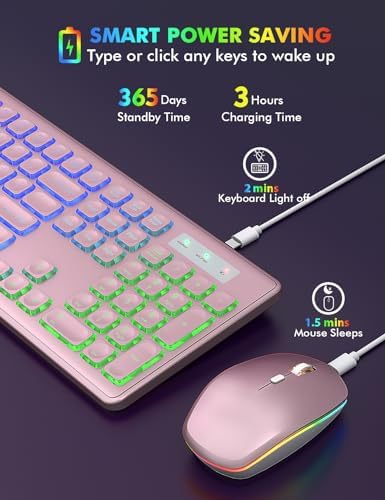Wireless Keyboard and Mouse Combo  RGB Backlit  Rechargeable & Light Up Letters  Full Size  Soft Typing  Sleep Mode  2 4GHz Quiet Keyboard Set for Mac  Windows  Laptop  PC  Trueque  Black 