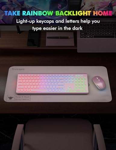 Wireless Keyboard and Mouse Combo  RGB Backlit  Rechargeable & Light Up Letters  Full Size  Soft Typing  Sleep Mode  2 4GHz Quiet Keyboard Set for Mac  Windows  Laptop  PC  Trueque  Black 