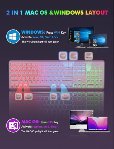 Wireless Keyboard and Mouse Combo  RGB Backlit  Rechargeable & Light Up Letters  Full Size  Soft Typing  Sleep Mode  2 4GHz Quiet Keyboard Set for Mac  Windows  Laptop  PC  Trueque  Black 