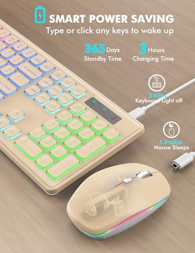 Wireless Keyboard and Mouse Combo  RGB Backlit  Rechargeable & Light Up Letters  Full Size  Soft Typing  Sleep Mode  2 4GHz Quiet Keyboard Set for Mac  Windows  Laptop  PC  Trueque  Black 