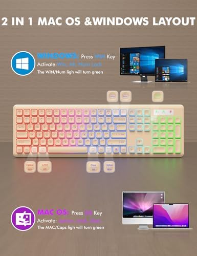 Wireless Keyboard and Mouse Combo  RGB Backlit  Rechargeable & Light Up Letters  Full Size  Soft Typing  Sleep Mode  2 4GHz Quiet Keyboard Set for Mac  Windows  Laptop  PC  Trueque  Black 