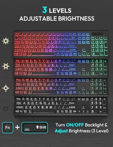 Wireless Keyboard and Mouse Combo  RGB Backlit  Rechargeable & Light Up Letters  Full Size  Soft Typing  Sleep Mode  2 4GHz Quiet Keyboard Set for Mac  Windows  Laptop  PC  Trueque  Black 