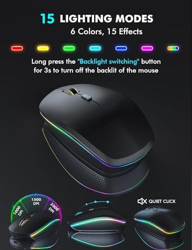Wireless Keyboard and Mouse Combo  RGB Backlit  Rechargeable & Light Up Letters  Full Size  Soft Typing  Sleep Mode  2 4GHz Quiet Keyboard Set for Mac  Windows  Laptop  PC  Trueque  Black 