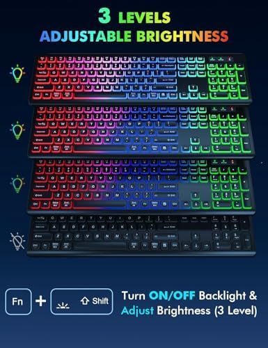 Wireless Keyboard and Mouse Combo  RGB Backlit  Rechargeable & Light Up Letters  Full Size  Soft Typing  Sleep Mode  2 4GHz Quiet Keyboard Set for Mac  Windows  Laptop  PC  Trueque  Black 