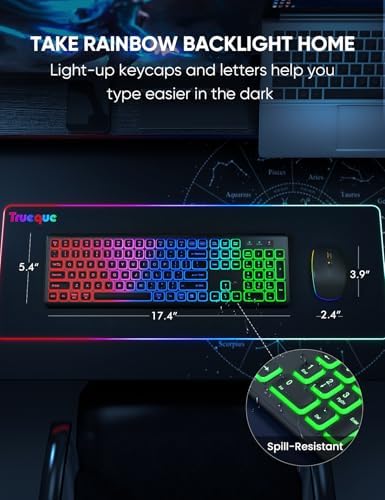 Wireless Keyboard and Mouse Combo  RGB Backlit  Rechargeable & Light Up Letters  Full Size  Soft Typing  Sleep Mode  2 4GHz Quiet Keyboard Set for Mac  Windows  Laptop  PC  Trueque  Black 