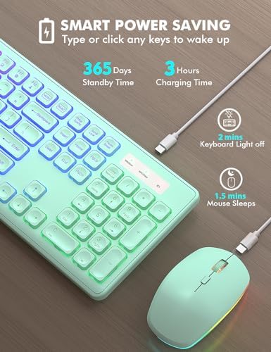 Wireless Keyboard and Mouse Combo  RGB Backlit  Rechargeable & Light Up Letters  Full Size  Soft Typing  Sleep Mode  2 4GHz Quiet Keyboard Set for Mac  Windows  Laptop  PC  Trueque  Black 