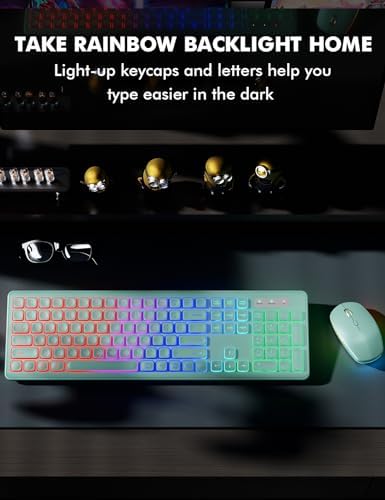 Wireless Keyboard and Mouse Combo  RGB Backlit  Rechargeable & Light Up Letters  Full Size  Soft Typing  Sleep Mode  2 4GHz Quiet Keyboard Set for Mac  Windows  Laptop  PC  Trueque  Black 